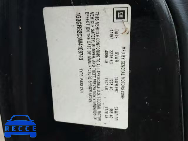 1998 OLDSMOBILE AURORA 1G3GR62C3W4108743 image 9