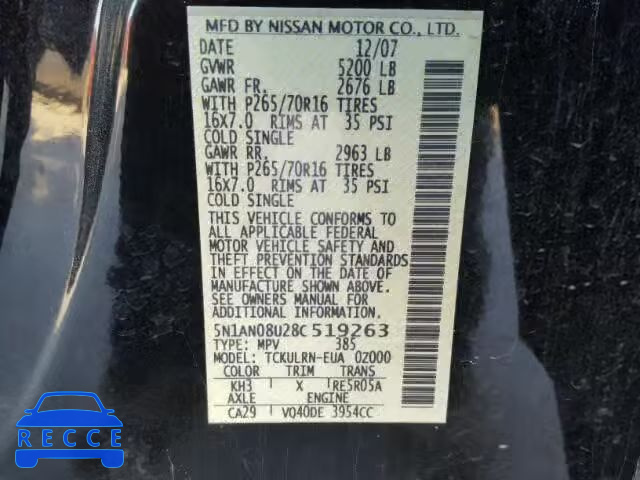 2008 NISSAN XTERRA 4.0 5N1AN08U28C519263 image 9