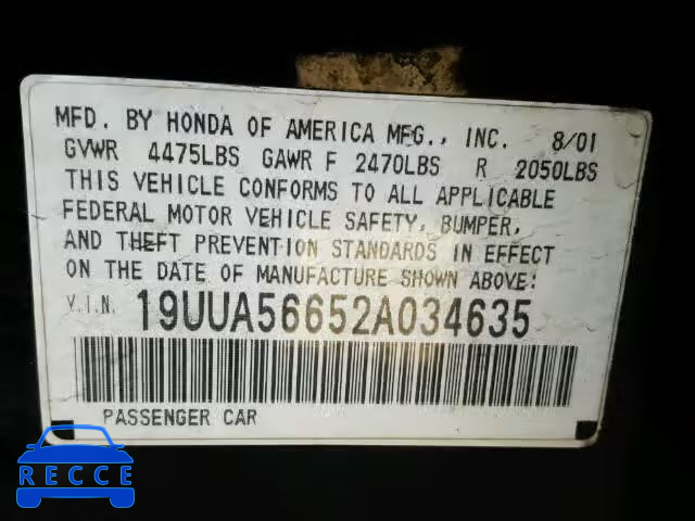 2002 ACURA 3.2 TL 19UUA56652A034635 image 9