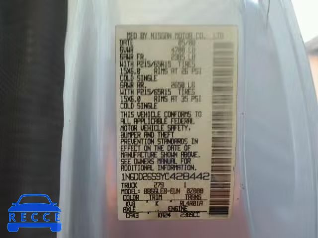 2000 NISSAN FRONTIER X 1N6DD26S9YC428442 зображення 9