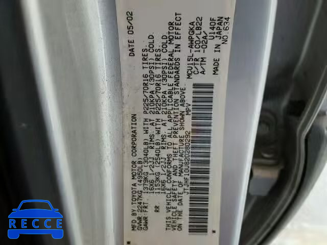 2002 LEXUS RX 300 JTJHF10U820280292 image 9