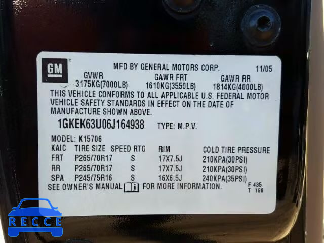 2006 GMC YUKON DENA 1GKEK63U06J164938 image 9