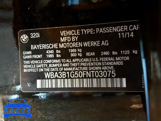 2015 BMW 320I WBA3B1G50FNT03075 image 9