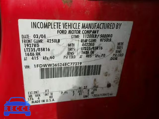 2004 FORD F350 SUPER 1FDWW36S24EC77319 image 9