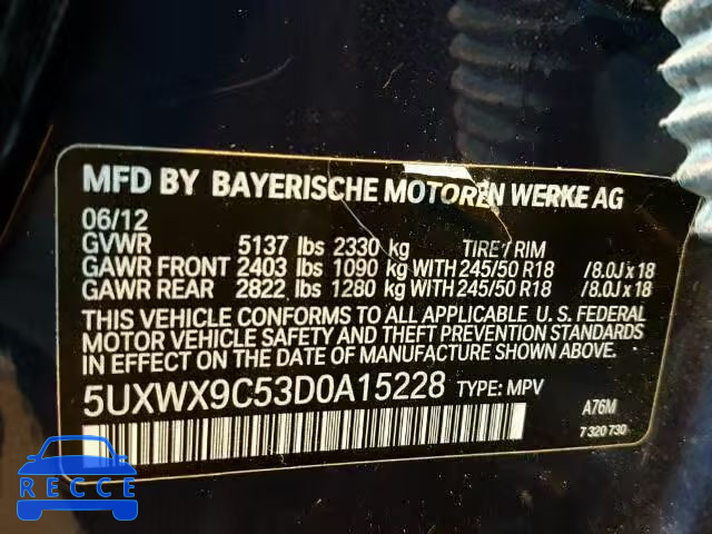 2013 BMW X3 XDRIVE2 5UXWX9C53D0A15228 Bild 9