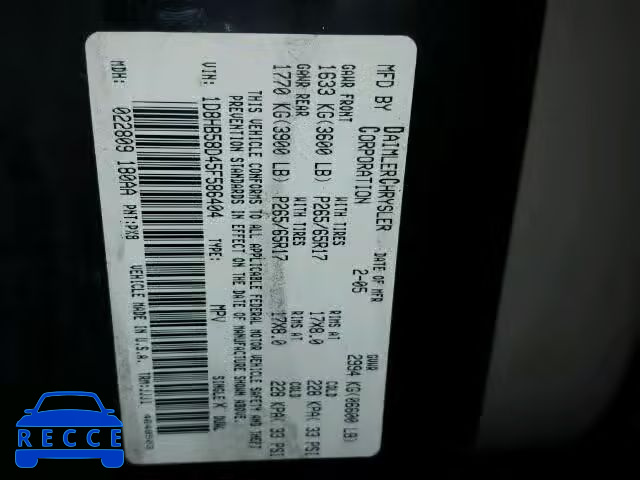 2005 DODGE DURANGO LI 1D8HB58D45F586404 image 9