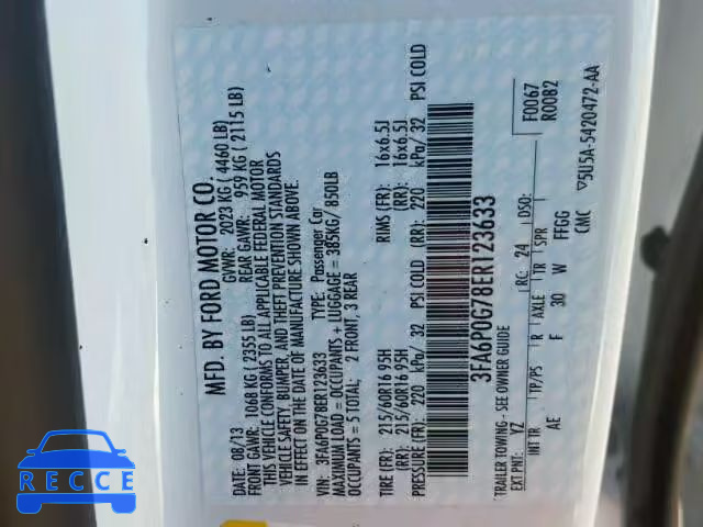2014 FORD FUSION S 3FA6P0G78ER123633 Bild 9
