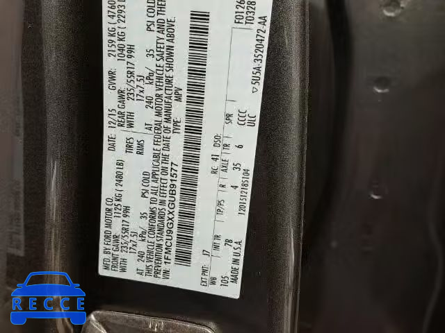 2016 FORD ESCAPE SE 1FMCU9GXXGUB91577 image 9