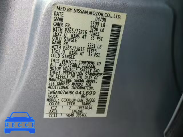 2008 NISSAN FRONTIER S 1N6AD07W08C441699 image 9