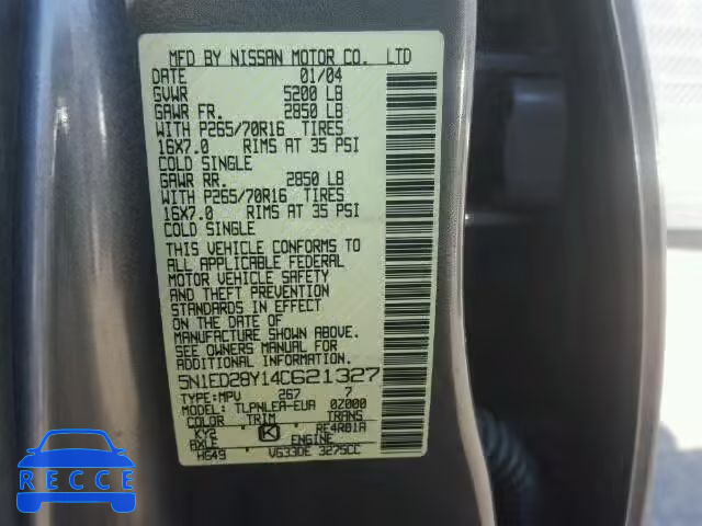2004 NISSAN XTERRA XE/ 5N1ED28Y14C621327 image 9