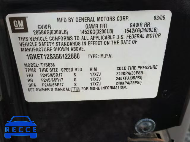 2005 GMC ENVOY XUV 1GKET12S356122880 Bild 9