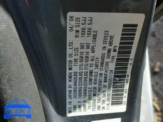2006 HONDA CR-V SE JHLRD78956C051124 image 9