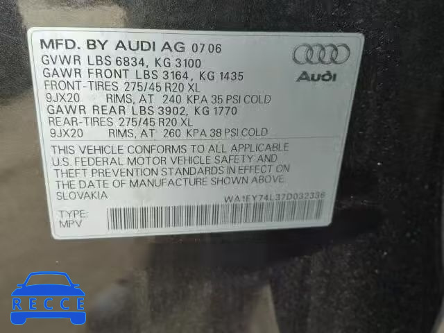 2007 AUDI Q7 3.6 QUA WA1EY74L37D032336 image 9