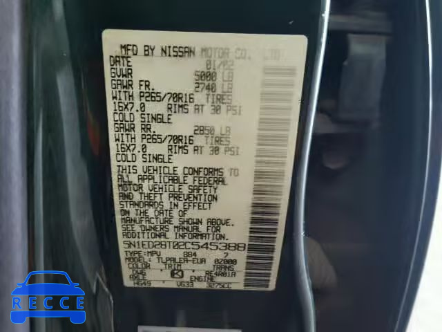 2002 NISSAN XTERRA XE/ 5N1ED28T02C545388 image 9