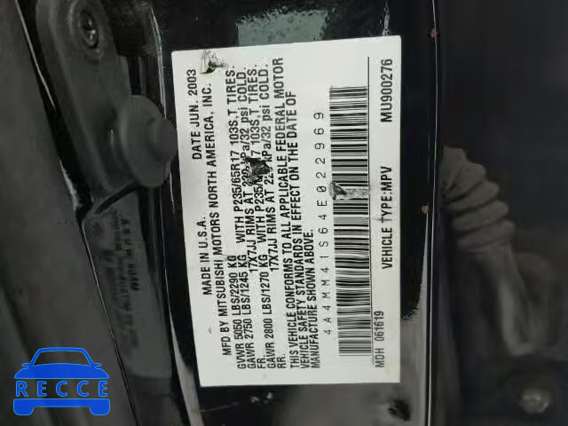 2004 MITSUBISHI ENDEAVOR L 4A4MM41S64E022969 image 9