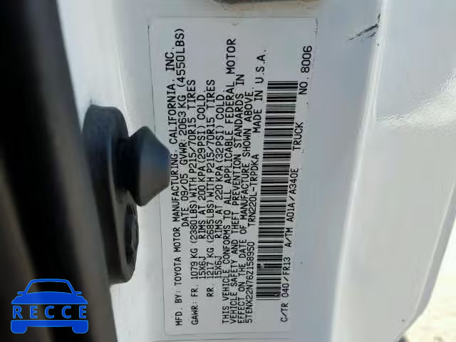 2006 TOYOTA TACOMA 5TENX22N76Z158950 image 9