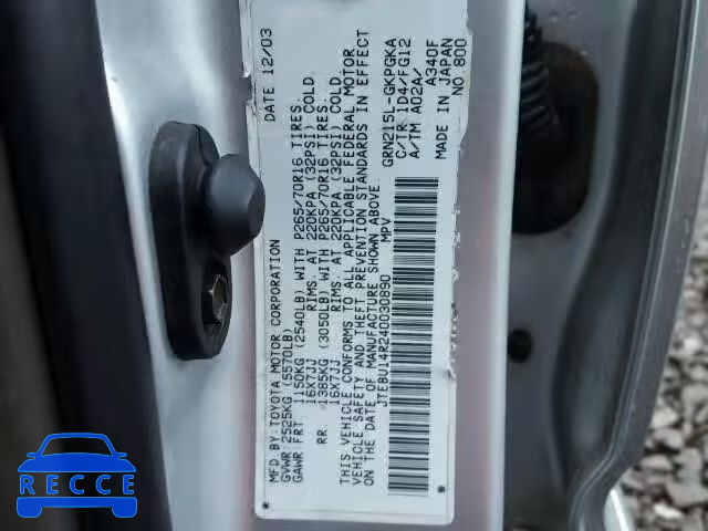 2004 TOYOTA 4RUNNER SR JTEBU14R240030890 image 9