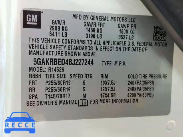 2011 BUICK ENCLAVE CX 5GAKRBED4BJ227244 зображення 9