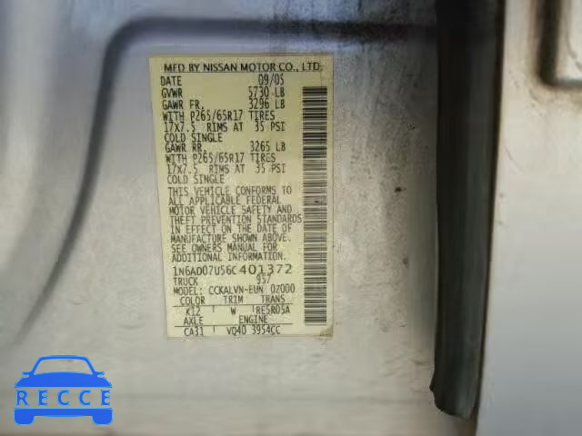 2006 NISSAN FRONTIER S 1N6AD07U56C401372 зображення 9