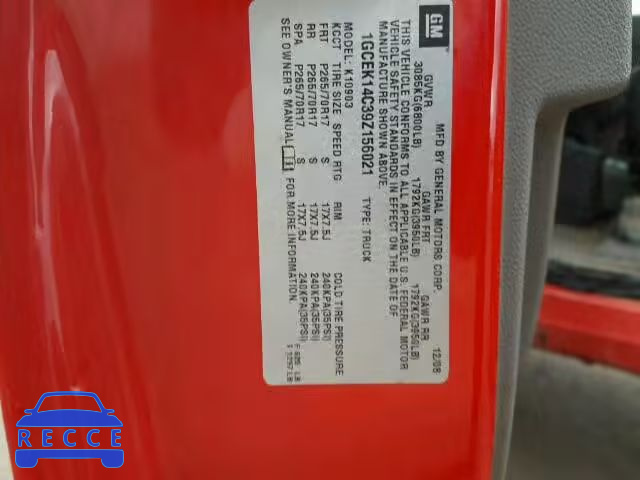 2009 CHEVROLET SILVERADO 1GCEK14C39Z156021 image 9