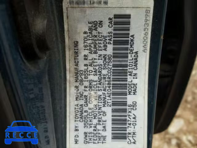 1994 TOYOTA COROLLA 2T1AE04B6RC027580 image 9