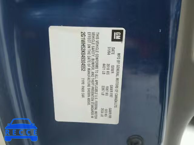 2004 CHEVROLET IMPALA LS 2G1WH52K849304552 image 9