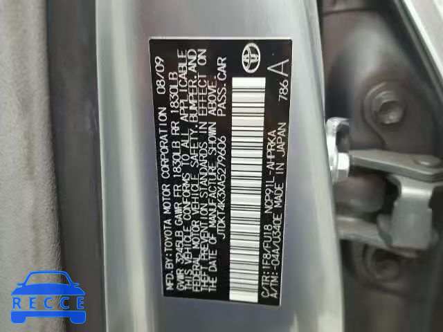 2010 TOYOTA YARIS JTDKT4K3XA5279606 зображення 9