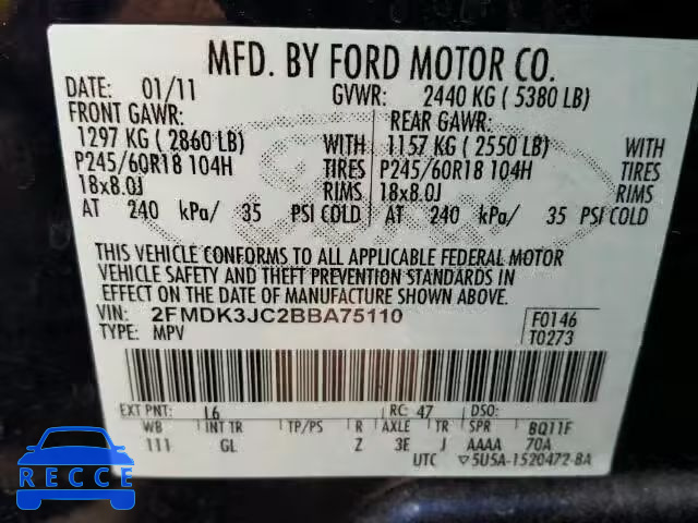 2011 FORD EDGE SEL 2FMDK3JC2BBA75110 image 9