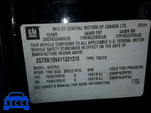 2001 GMC SIERRA K15 2GTEK19V411321310 image 9