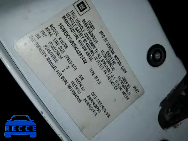 1998 CHEVROLET TAHOE K150 1GNEK13R5WJ331442 image 9