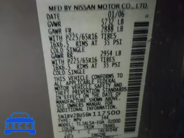 2006 NISSAN QUEST S/SE 5N1BV28U56N117500 image 9