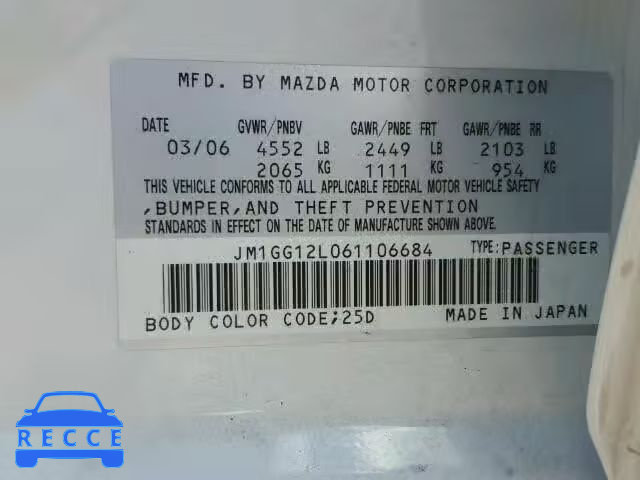 2006 MAZDA MAZDASPEED JM1GG12L061106684 Bild 9