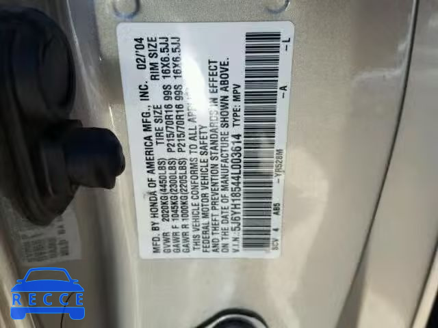 2004 HONDA ELEMENT EX 5J6YH18544L003614 image 9