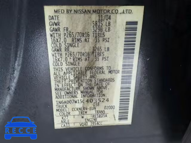 2005 NISSAN FRONTIER S 1N6AD07W15C403524 Bild 9