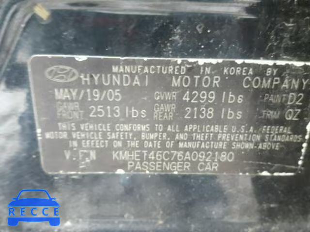 2006 HYUNDAI SONATA GL KMHET46C76A092180 Bild 9