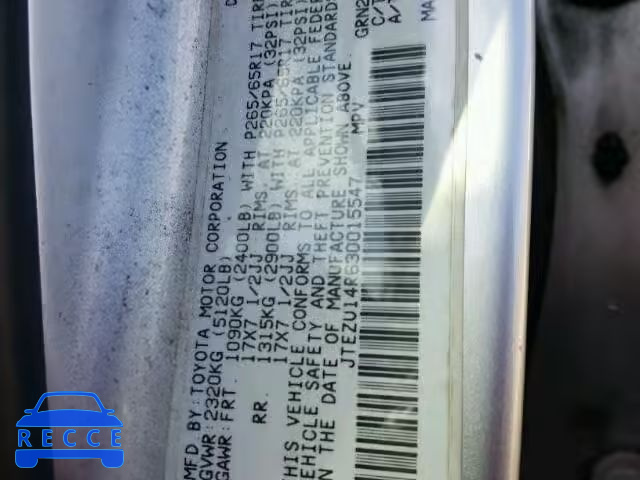 2003 TOYOTA 4RUNNER SR JTEZU14R630015547 image 9