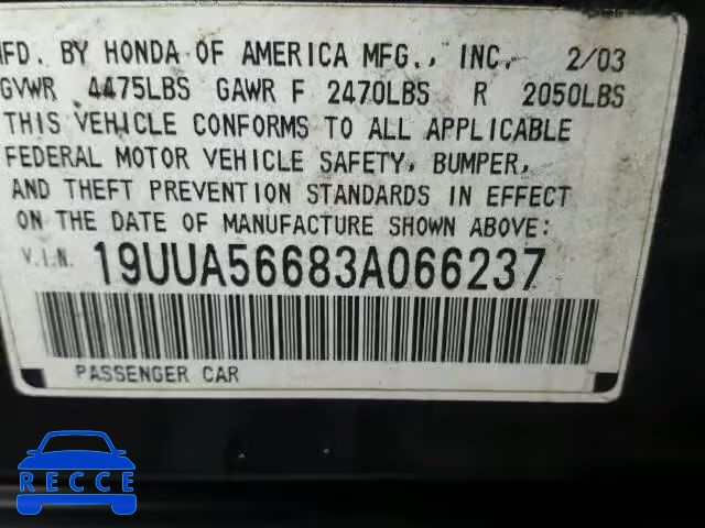 2003 ACURA 3.2 TL 19UUA56683A066237 image 9