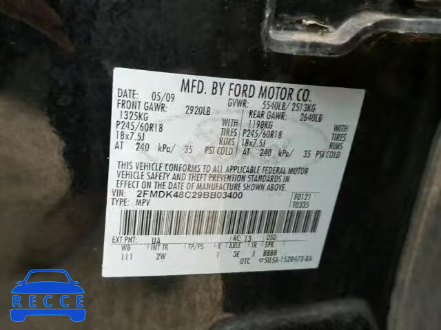 2009 FORD EDGE SEL A 2FMDK48C29BB03400 image 9
