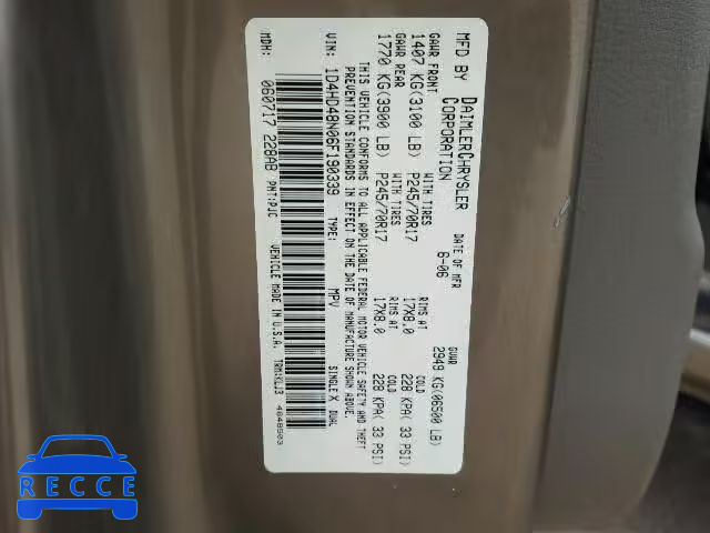 2006 DODGE DURANGO SL 1D4HD48N06F190339 image 9