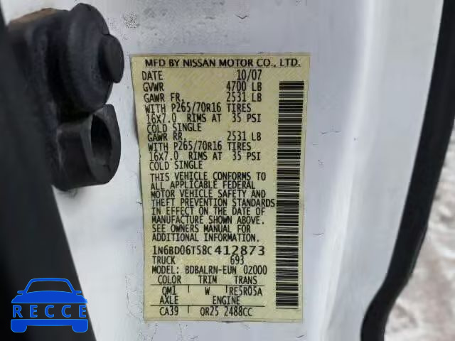 2008 NISSAN FRONTIER X 1N6BD06T58C412873 image 9