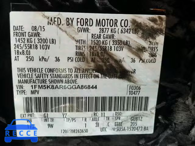 2016 FORD EXPLORER P 1FM5K8AR6GGA86844 Bild 9