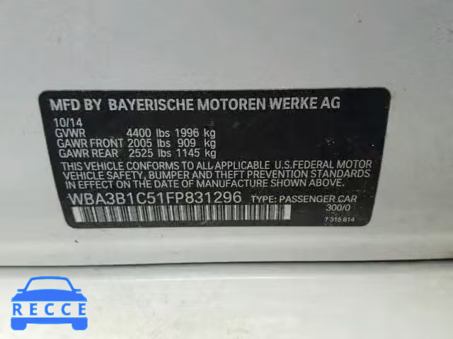 2015 BMW 320I WBA3B1C51FP831296 зображення 9