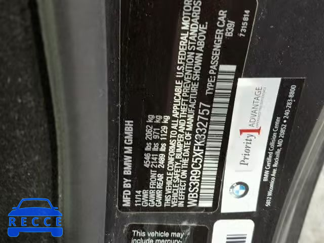 2015 BMW M4 WBS3R9C5XFK332757 зображення 9