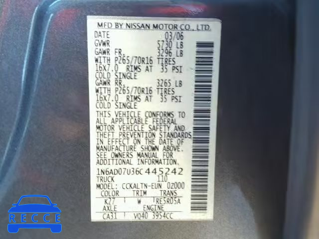 2006 NISSAN FRONTIER S 1N6AD07U36C445242 зображення 9