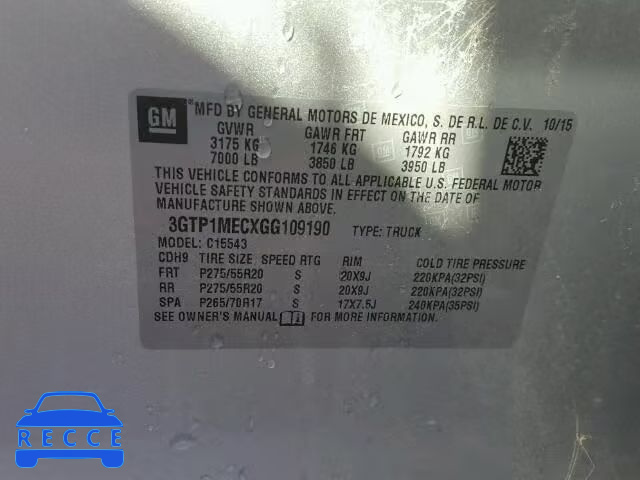 2016 GMC SIERRA C15 3GTP1MECXGG109190 image 9
