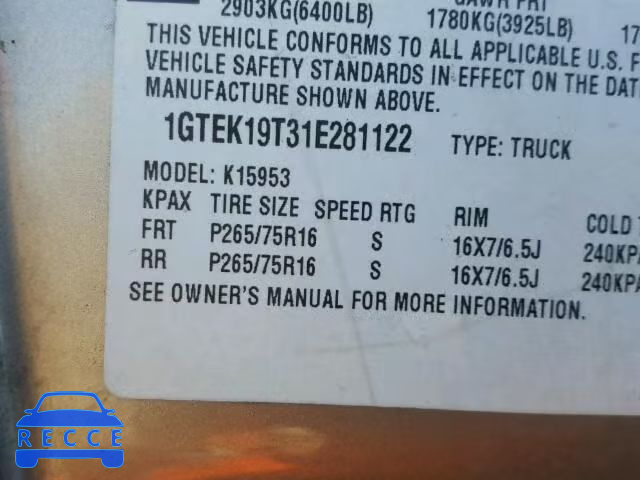 2001 GMC SIERRA K15 1GTEK19T31E281122 image 9