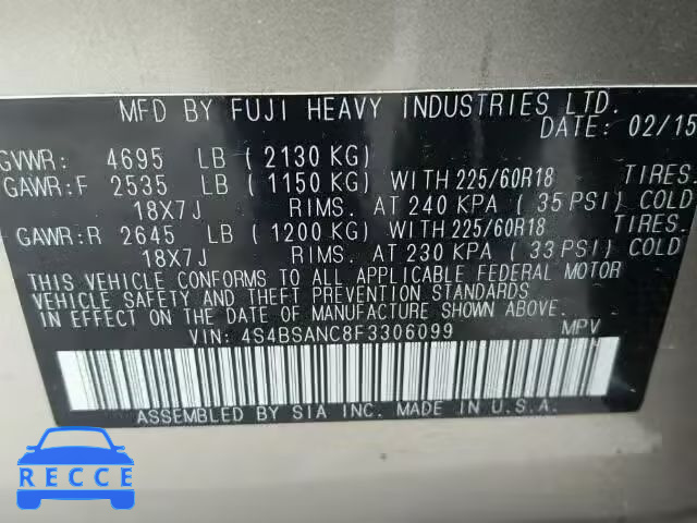 2015 SUBARU OUTBACK 2. 4S4BSANC8F3306099 image 9
