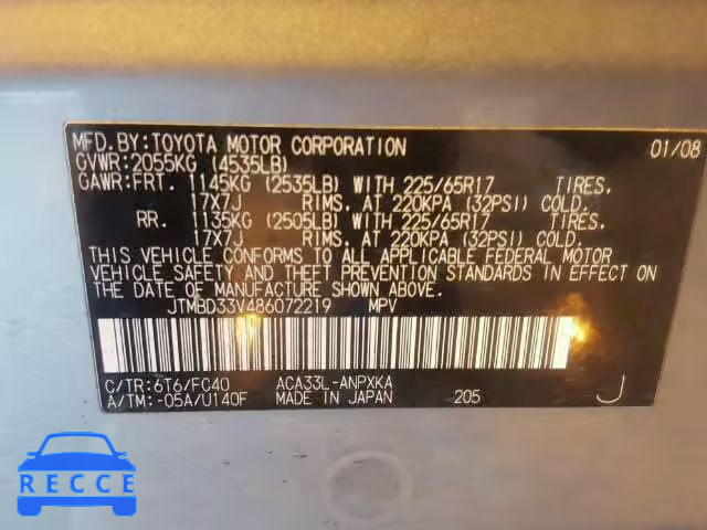 2008 TOYOTA RAV4 JTMBD33V486072219 image 9
