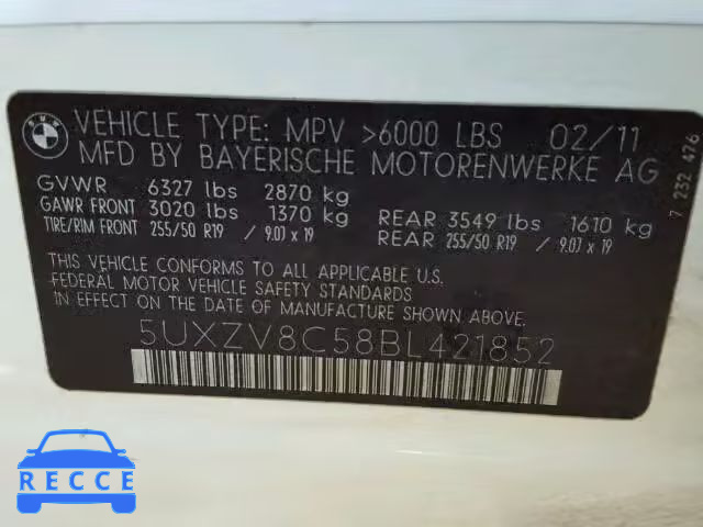 2011 BMW X5 XDRIVE5 5UXZV8C58BL421852 image 9