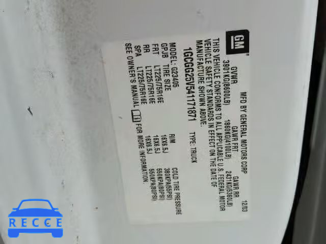 2004 CHEVROLET EXPRESS G2 1GCGG25V541171871 image 9